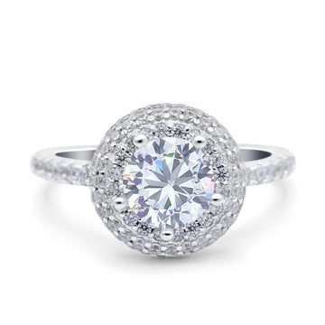 Halo Art Deco Wedding Ring Round Simulated Cubic Zirconia 925 Sterling Silver